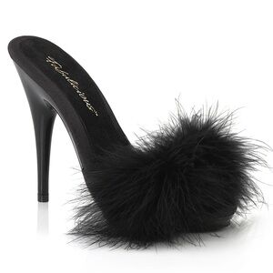 Black fluffy heels